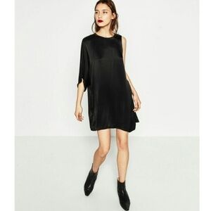 Zara Sleek Black Asymmetrical Satin Effect Dress